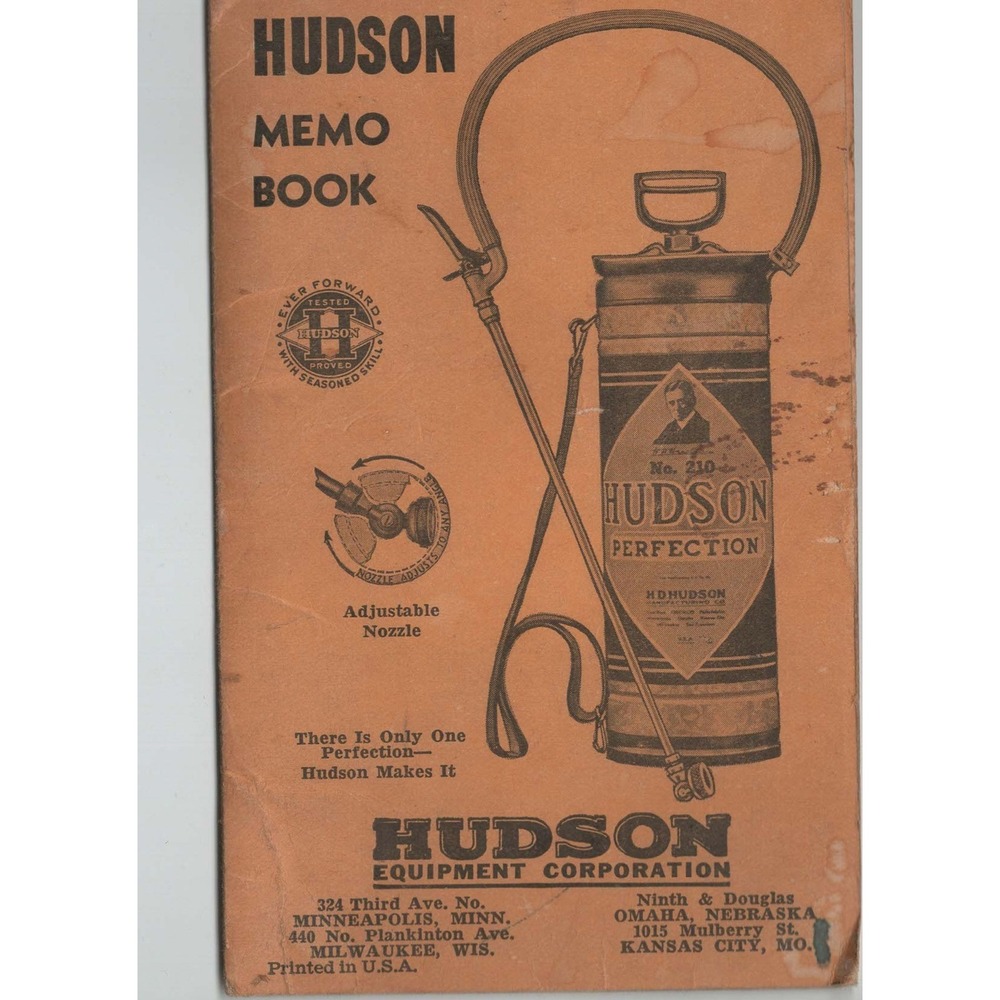 Vtg Hudson Kleen-Ezy Poultryware Advertising Memo Book Perfection Sprayer - Picture 2 of 2